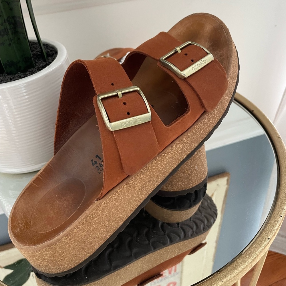 Birkenstock Brown Sandals with Gold Buckles